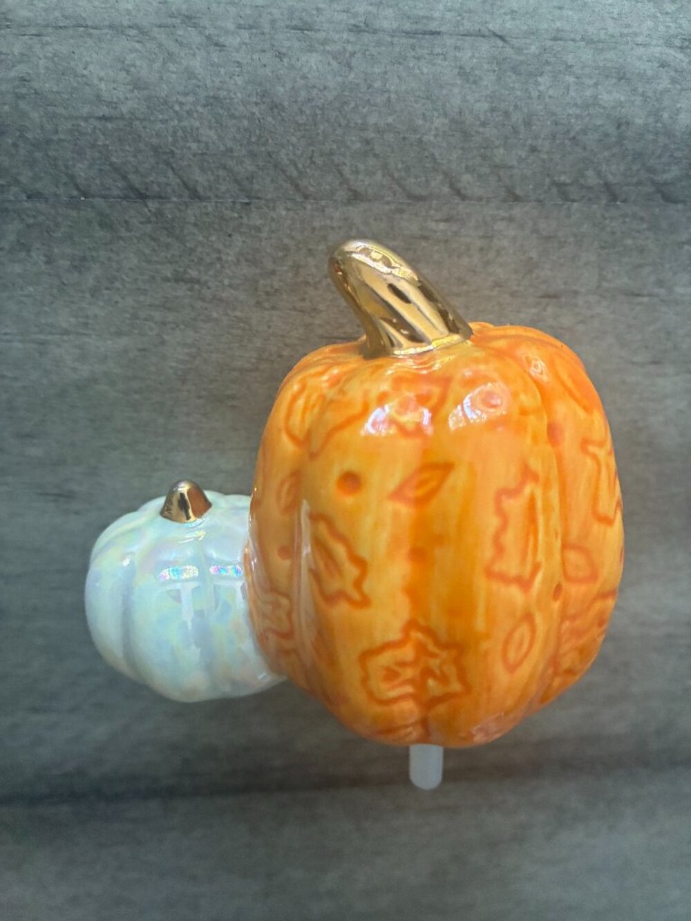 Nora Fleming Double Pumpkins EUC Embossed with leaves and NF initials